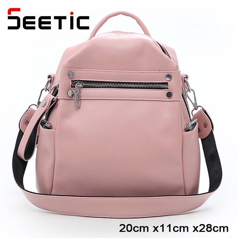 Synthetic Leather Backpack Bag Small Purse 20*11*28CM Pink/Black/White/Khaki 1PC