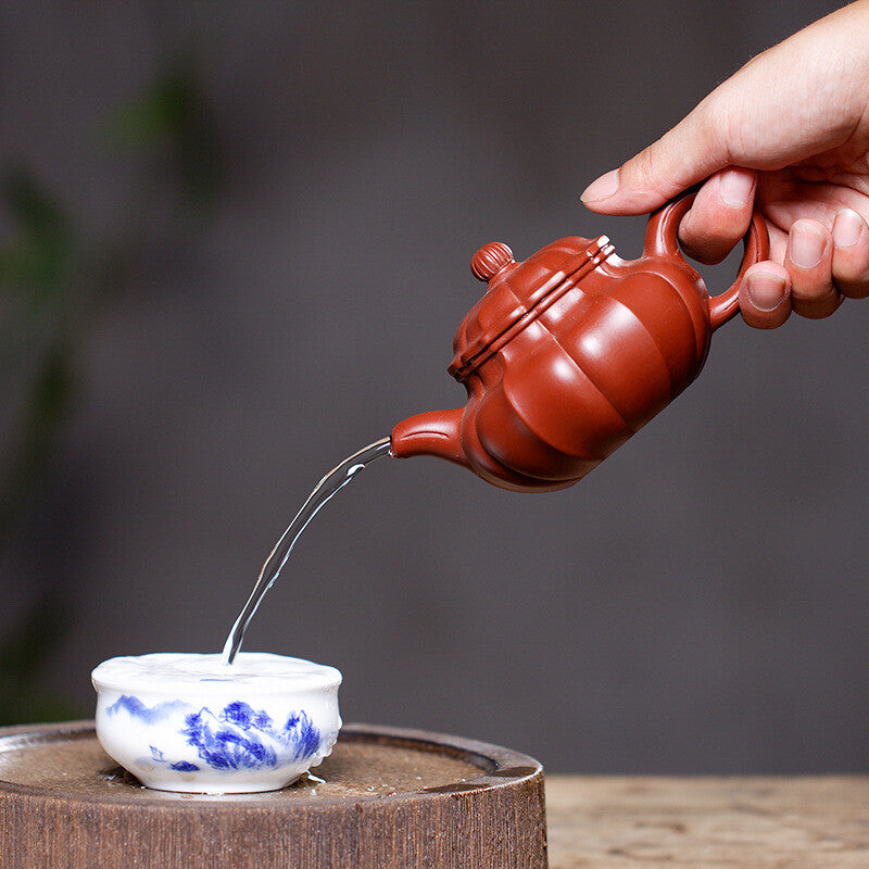 Chinese Yixing Zisha Pottery Clovershrub Clay 210ML Mesh Pumpkin Grain Teapot