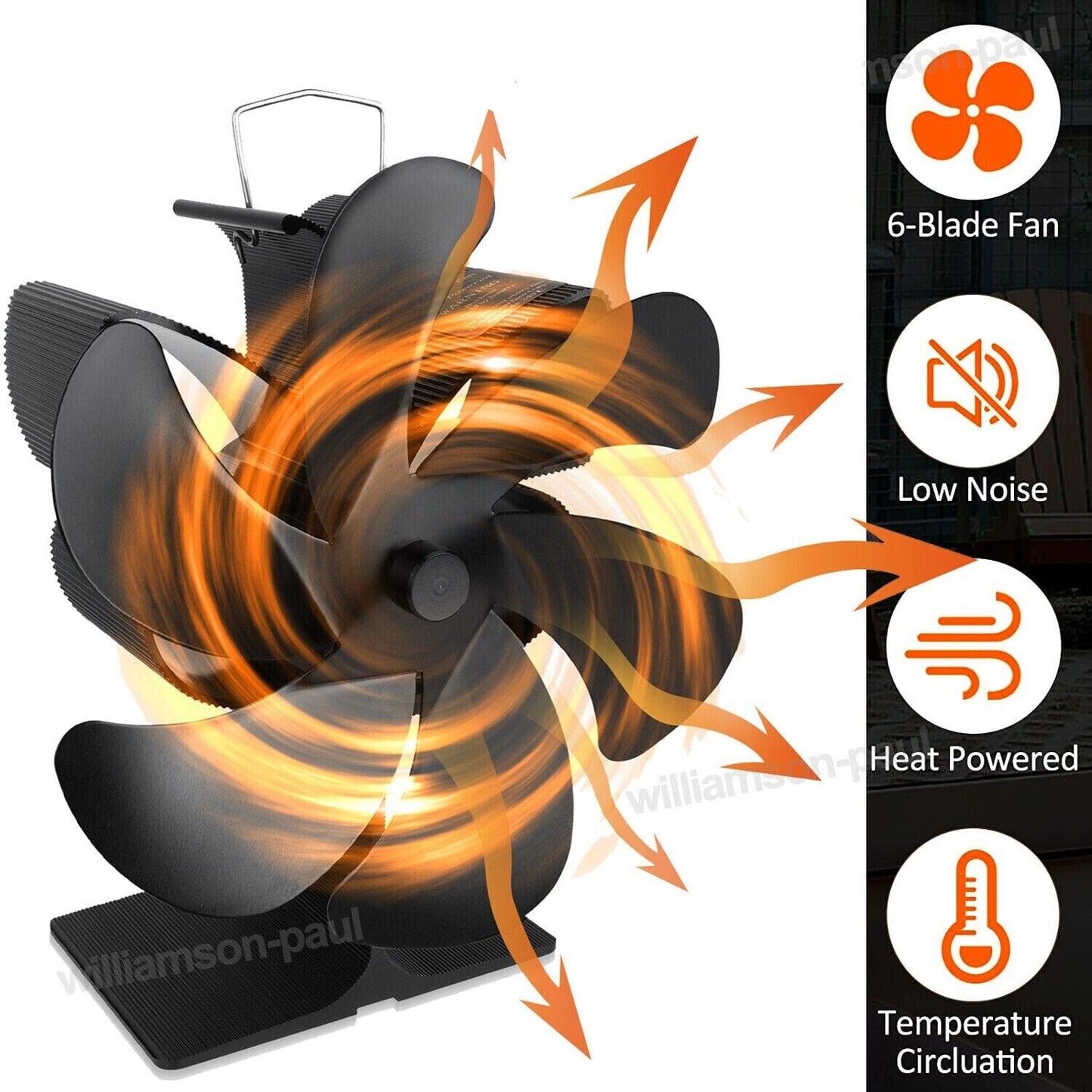 6 Blades Fireplace Stove Fan Heat Cocoon Self-Powered Wood Top Burner Eco Heater