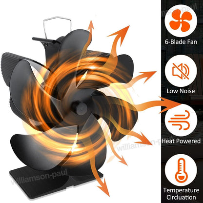 6 Blades Fireplace Stove Fan Heat Cocoon Self-Powered Wood Top Burner Eco Heater