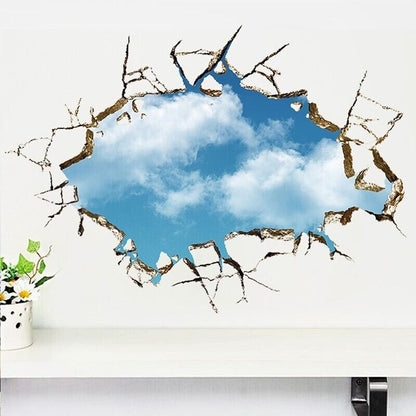 Broken Hole 3D Blue Sky Cloud Wall Sticker Living Room Decoration Decals 50x70cm