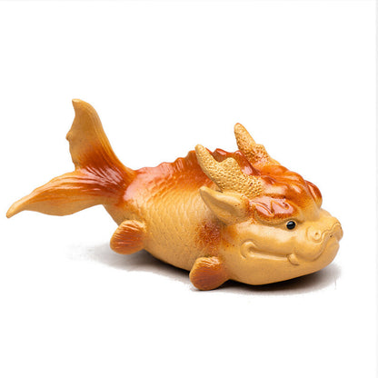 Creative Tea Pet Handmade Dragon Fish Carved Tea Play Yixing Zisha Duan Clay New
