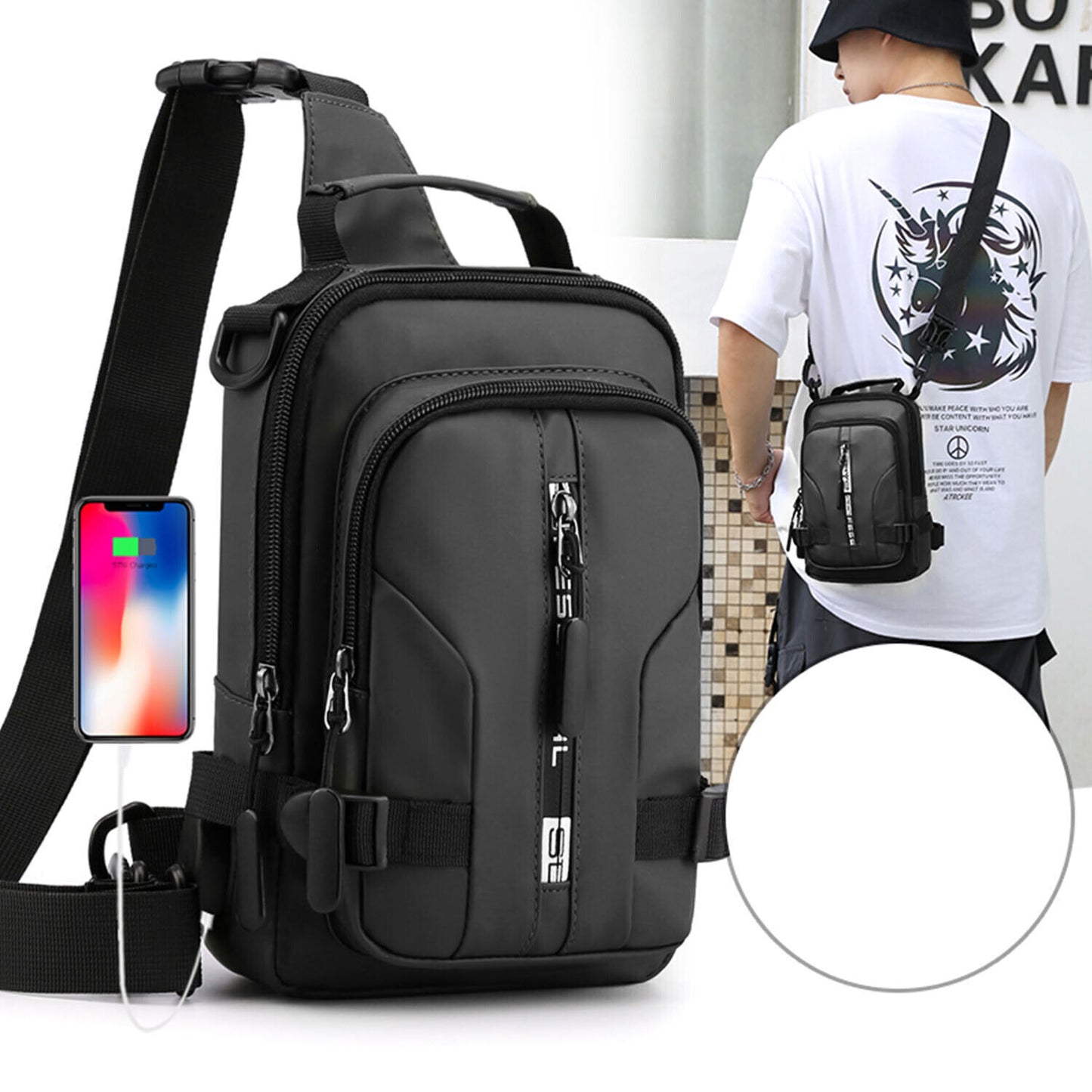 Waterproof Men Women Sling Bag Chest Fanny Cross Body Travel Shoulder Backpack