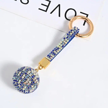Rhinestone Ball Leather Strap Key Chain Pendant Charm Crystal Purse Bag Car Ring