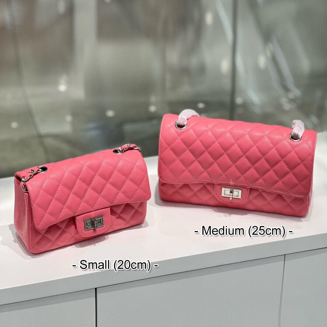 Quilted Real Leather Caviar Effect Double Flap Shoulder bag Handbag Purse Chains