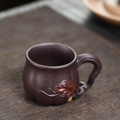 Creative Real Yixing Zisha Tea Cup With Handle 120ml Handmade Mug Pumpkin Design