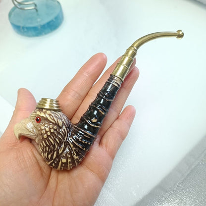 Hand Carved Bamboo Eagle Head Pipe Dual Use 14cm Vintage Collectible Ornament