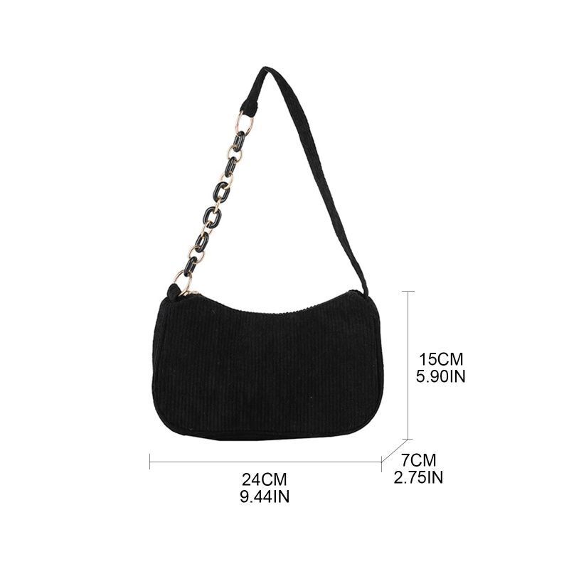 Handle Bag Canvas Cloth Chain Handbag Corduroy Shoulder Underarm Small Clutch