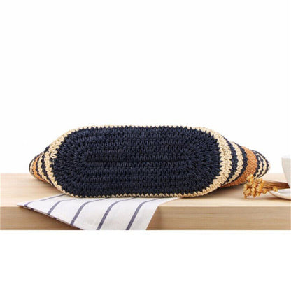 All-match Striped One-shoulder Bag for Women Summer Travel Straw Beach Tote Bag