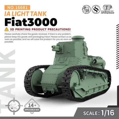 SSMODEL WOT SS16681 V1.9 1/16 Military Model Kit Italy Fiat3000 Light Tank