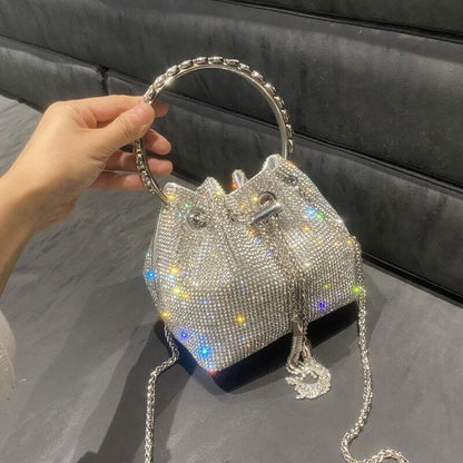 Tassel Evening Clutch Bag Women Crystal Bucket Purse Bridal Wedding Party