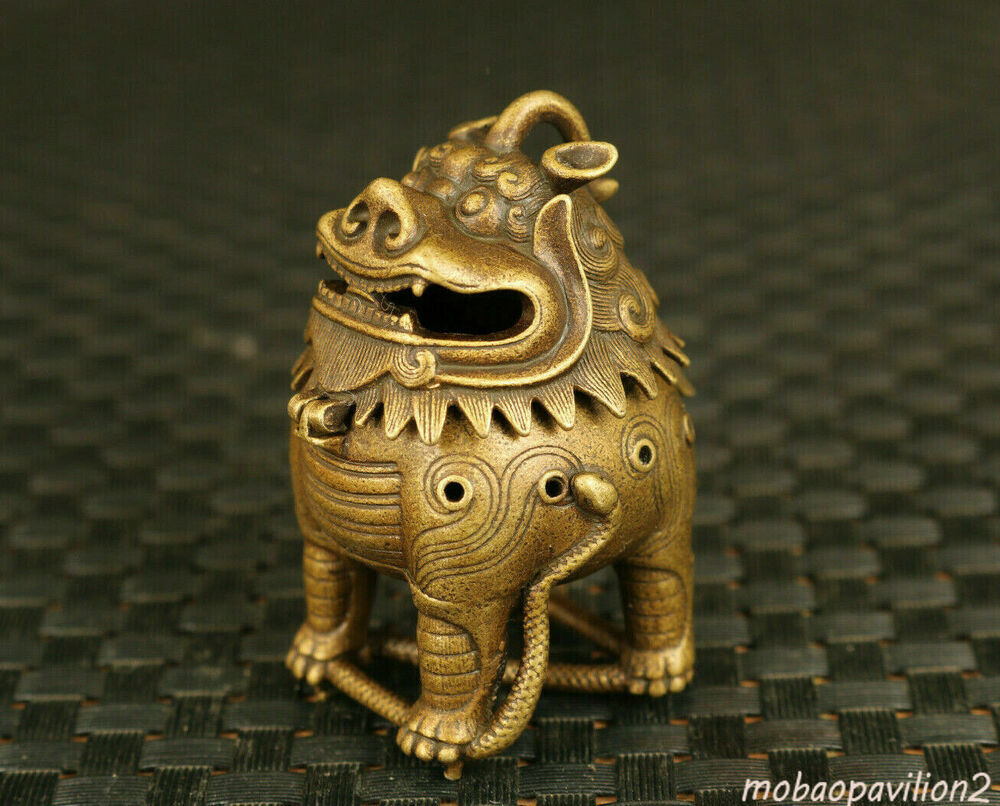 Bronze Kirin Figure Statue Tea Pet Incense Burner Buddha Good Stand Chinese