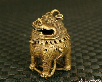Bronze Kirin Figure Statue Tea Pet Incense Burner Buddha Good Stand Chinese