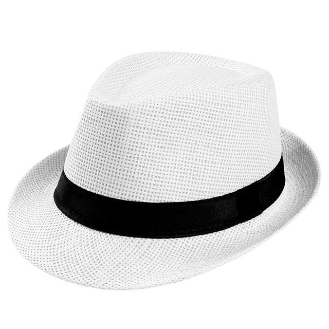 Unisex Straw Fedora Panama Hat Summer Sun Short Brim Floral Trilby Cuban Cap Hat