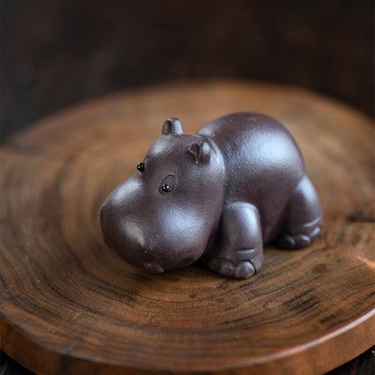 1pc 2.13" Chinese Yixing Purple Clay Figurine Tea Pet Ornaments Hippo Handmade