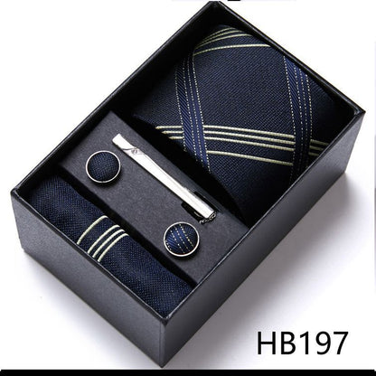 Men Neckties 5Pcs Business Ties Hanky Cufflink Set Clips Corbatas Gift Box 7.5cm