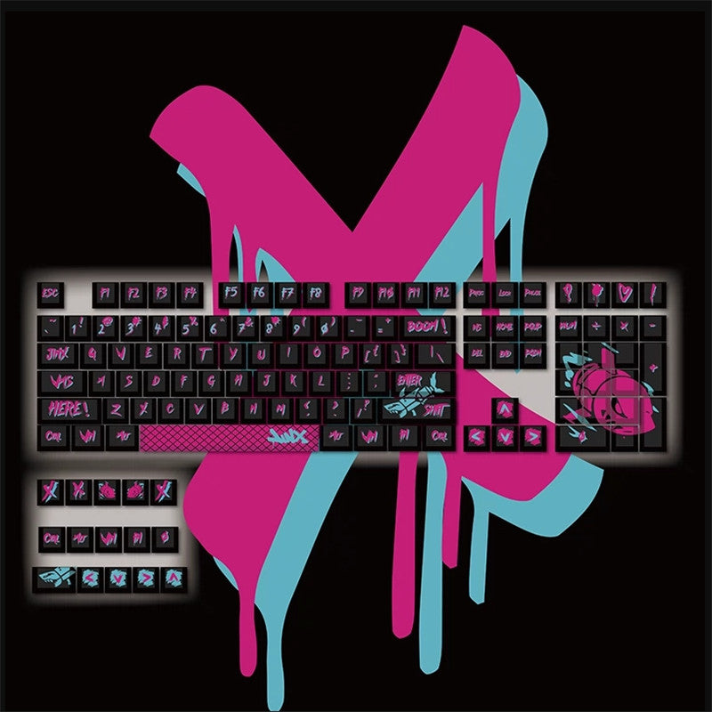 New Game League of Legends Jinx Theme Keycaps for Mechanical Keyboard 108 Keys