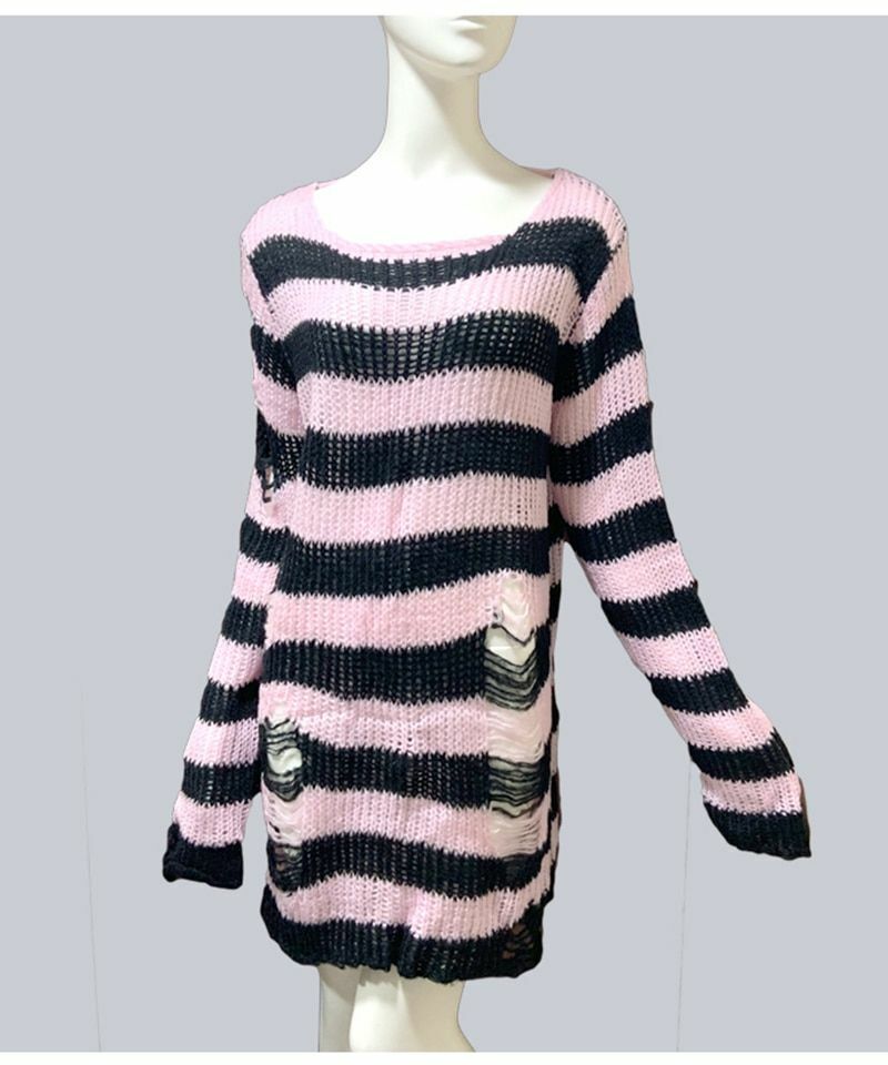 Unisex Sweater Plus Size Punk Long Dress Hollow Hole Broken Jumper Loose Thin