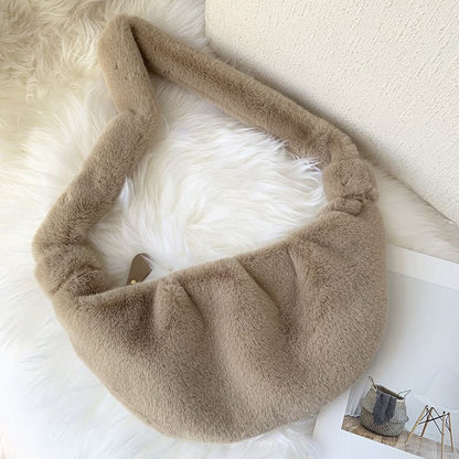 Soft Plush Hobos Crossbody Bag Shoulder Faux Fur Messenger Bag Large Tote Purses