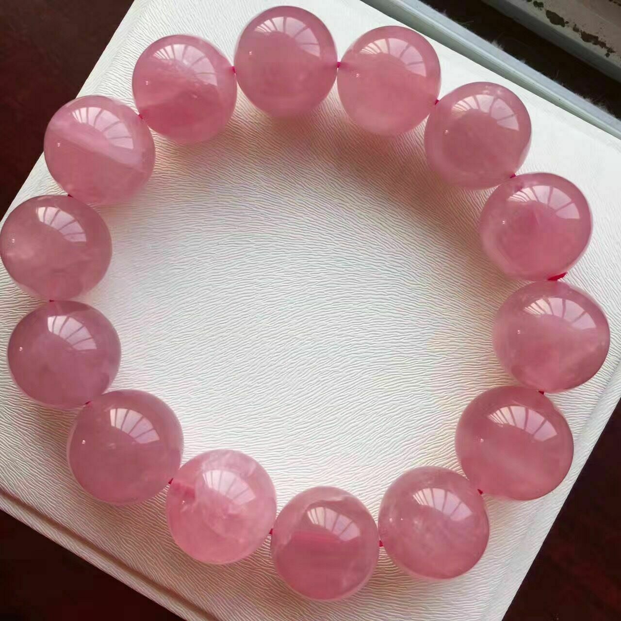 Natural Madagascar Rose Quartz Crystal Stretch Beads Bracelet 15-14mm AAA