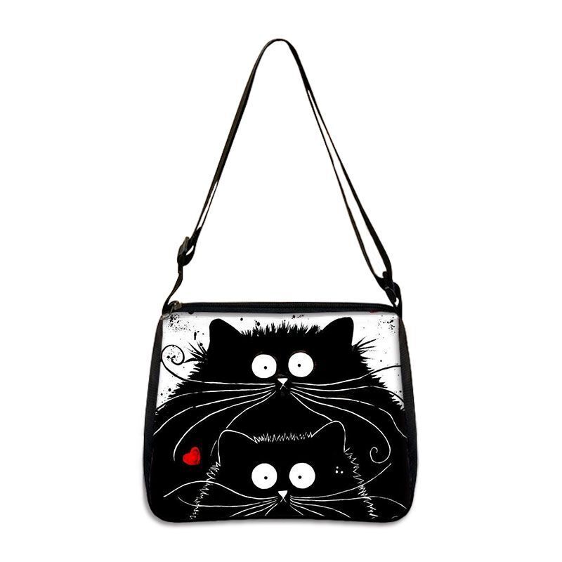 Customized Shoulder Bag Cute Black White Cat Printing Handbag Purse Storage Bag