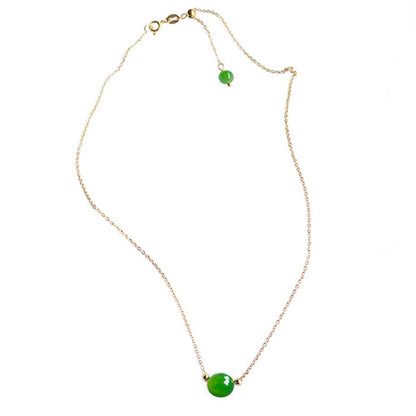 Natural 18K Gold Green Jade Gemstone Chalcedony Chain Necklace Diy Jewelry