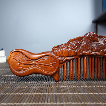 12cm Chinese Vintage Wood Carving Mandarin Duck Boxwood Comb Statue Nice Art