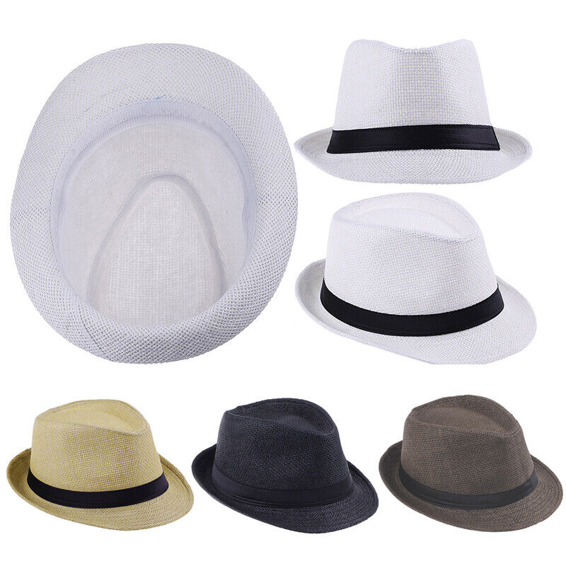 Men Women Straw Jazz Fedora Hat Trilby Cuban Sun Cap Panama Short Brim Summer*US