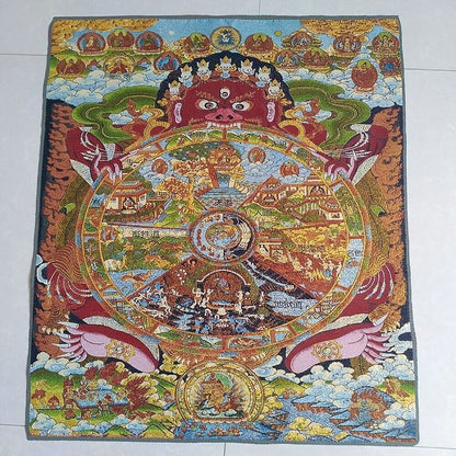 Buddhist Guardian Silk Painting Home Decoration