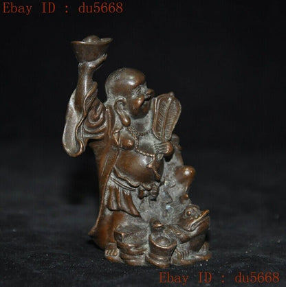 3"Chinese Buddhism Temple Bronze Wealth Gold Toad Yuanbao Maitreya Buddha Statue
