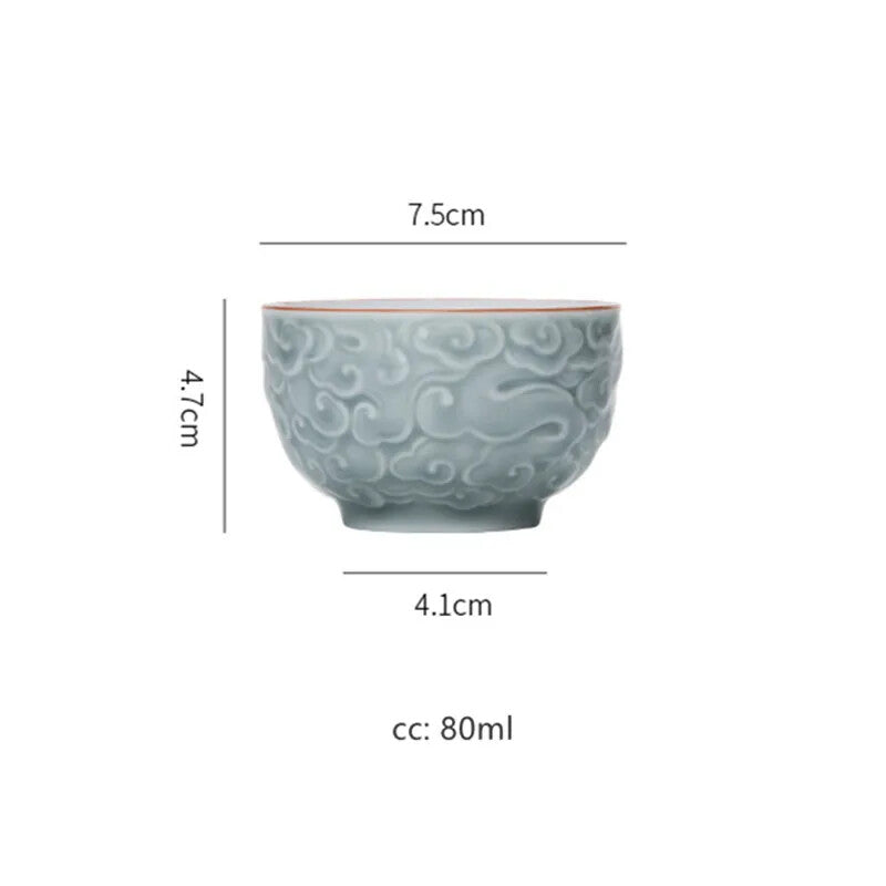 Chinese Ceramic Teacup Handmade Relief Cup Household Porcelain Tea Cup Travel