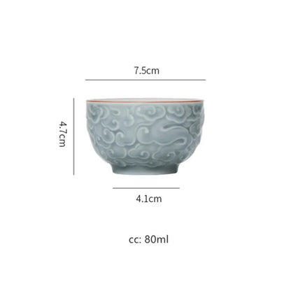 Chinese Ceramic Teacup Handmade Relief Cup Household Porcelain Tea Cup Travel