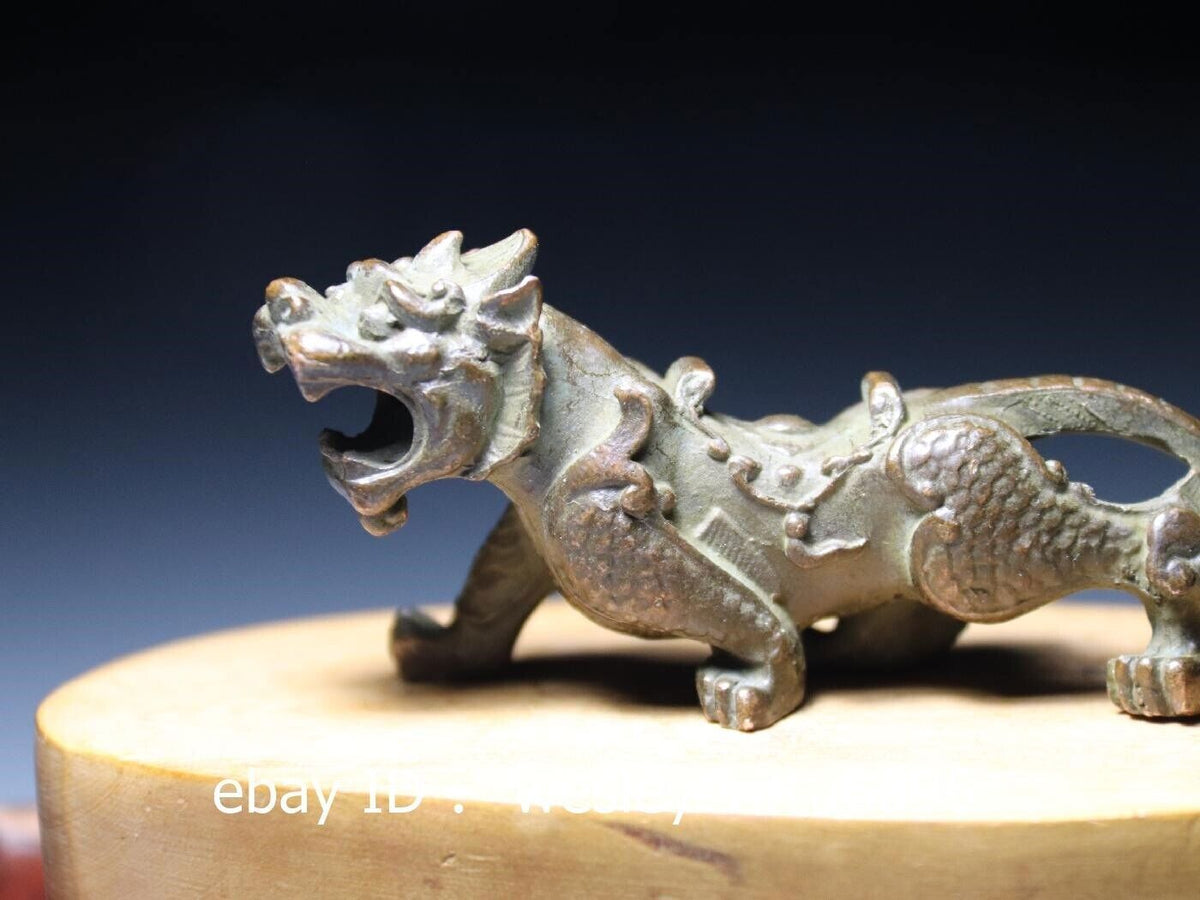 Chinese Dynasty Folk Collect Old Antique Red Copper Animal Tiger Art Statue L8CM