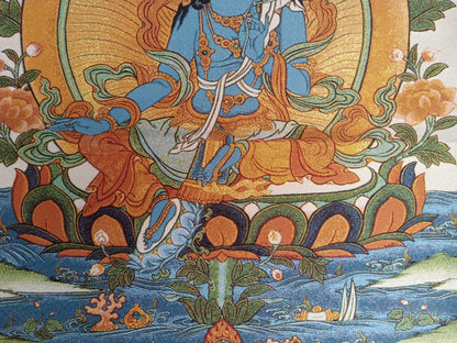 36" Tibet Tibetan Cloth Silk Buddhism Blue Tara Guanyin Tangka Thangka Mural