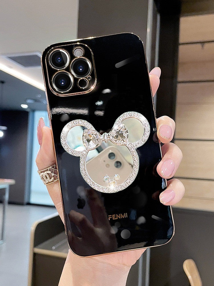 For iPhone 17 Pro Max/16/15 Cute Bling Mirror Holder Phone Case w/Chain 8 color