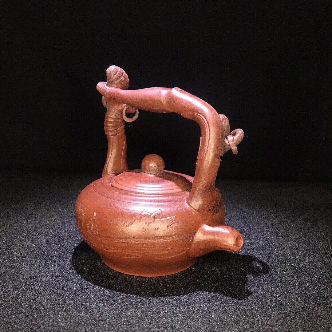 Chinese Yixing Zisha Clay Handmade Exquisite Teapot （歌伎提梁 底款：张荷娣）