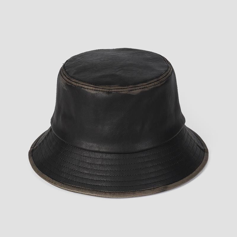 Women Hats Retro Leather Fisherman Men Bucket Fashion Caps Outdoor Flat Sunshade