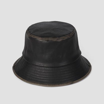 Women Hats Retro Leather Fisherman Men Bucket Fashion Caps Outdoor Flat Sunshade