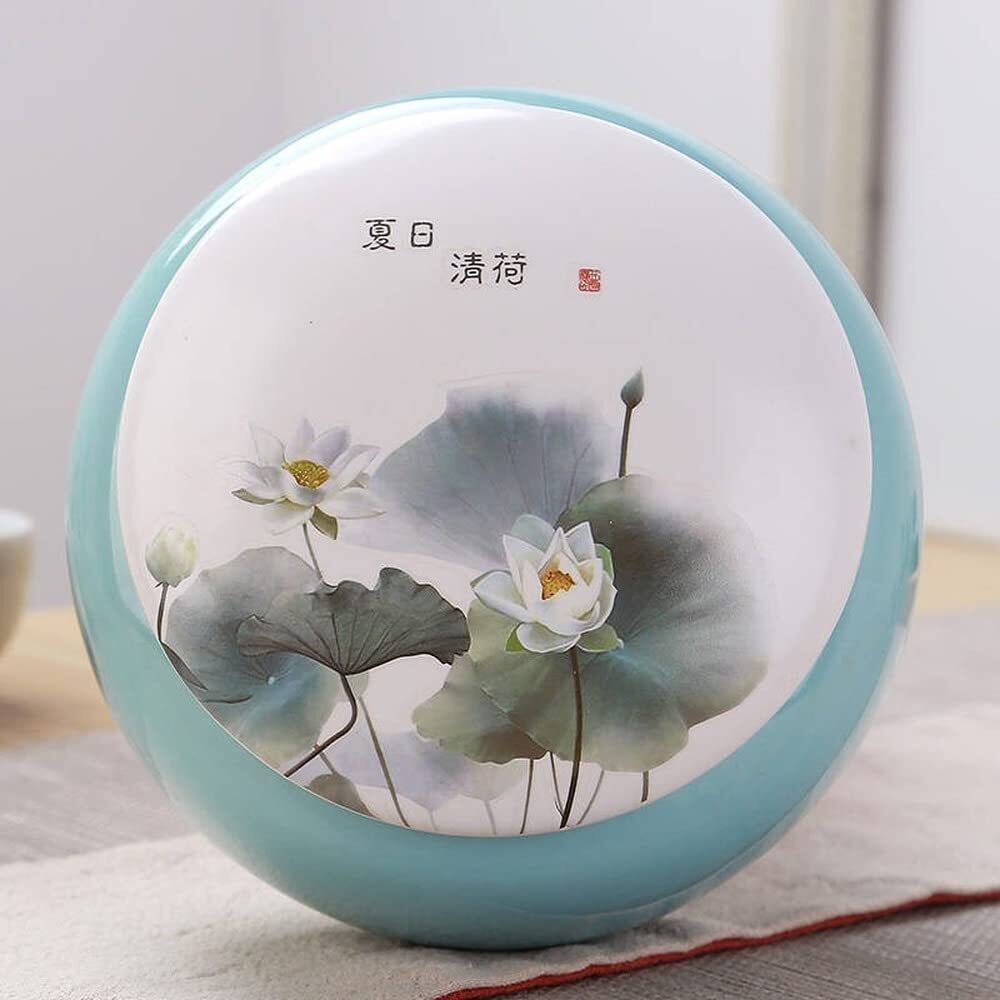 13cm Ceramic Lotus Pattern Tea Caddy Ceramic Puer Tea Jar Portable Tea Set