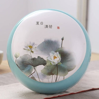 13cm Ceramic Lotus Pattern Tea Caddy Ceramic Puer Tea Jar Portable Tea Set