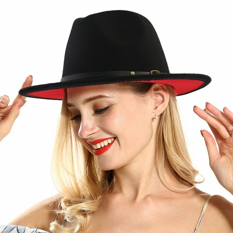 Hats Women Flat Wide Brim Wool Felt Men Black Red Goth Vintage Wedding Elastic