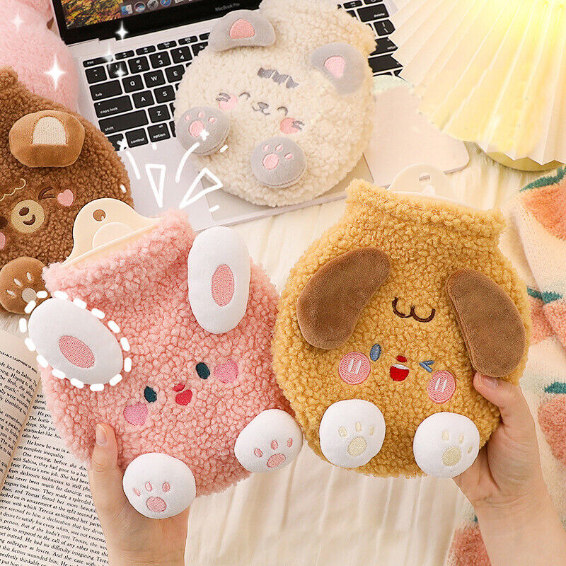 Cute Cartoon Animals Hot Water Bag w/ Plush Cover Winter Warm Hand Bottle