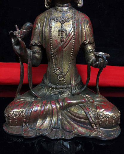 9.2" Old Dynasty China Buddhism Tibet Temple Bronze Kwan-Yin Buddha Statue