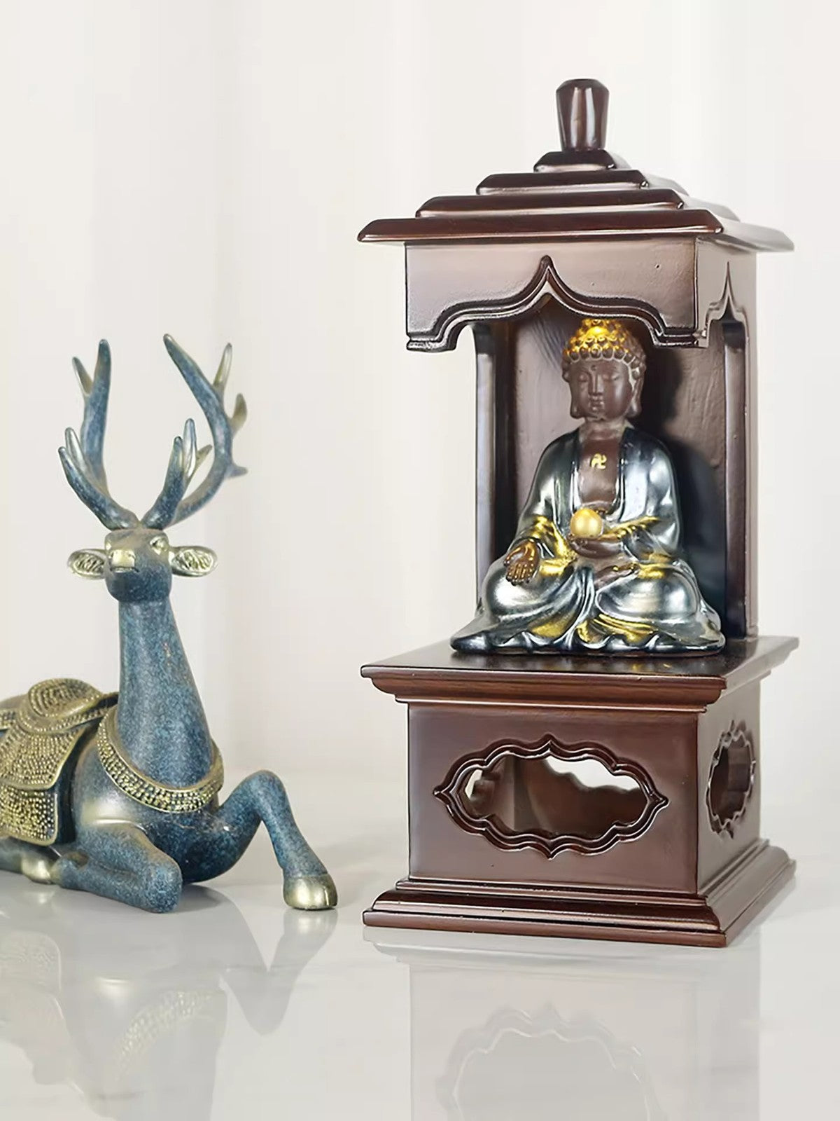 Wooden Buddha Statue Altar Butsudan Shrine God Zen House Buddhist Home Decor