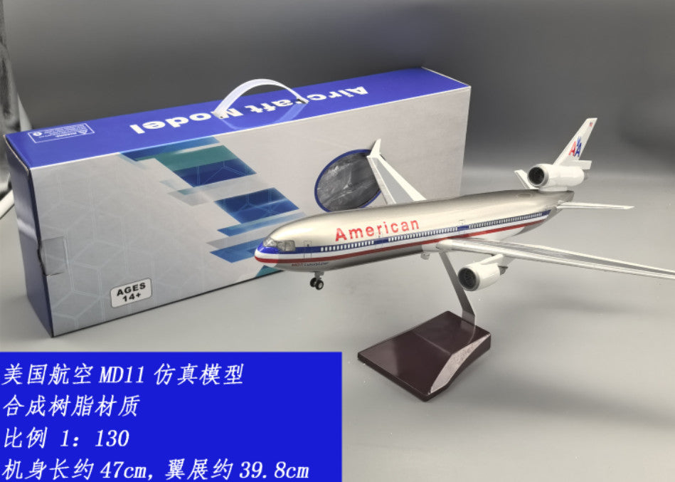 47CM 1:130 American MD-11 Plane Led Sound-controlled Light Resin Aircraft Model