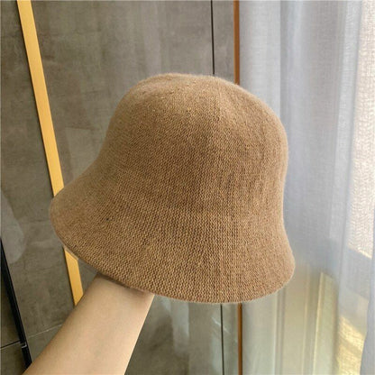 Women's Bucket Hat Warm Winter Teens Felt Wool Fur Black Cap Solid Multifunction