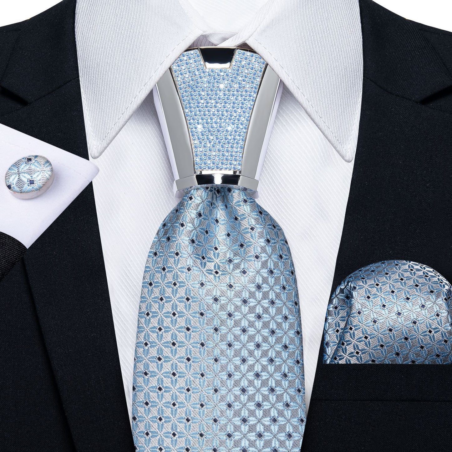 Men Necktie 3Pcs Luxury Striped Ties Cufflinks Pocket Square Wedding Accessories