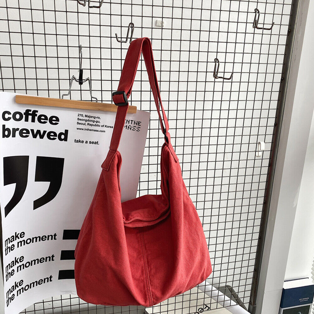 Solid Color Messenger Bag Washable Canvas Shoulder Bag Canvas Tote Bag 1PCS