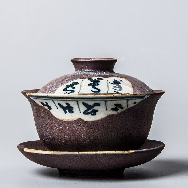 120ml Antique Gaiwan For Tea Pottery Tureen With Lid Word Teaware Kung Fu Tea