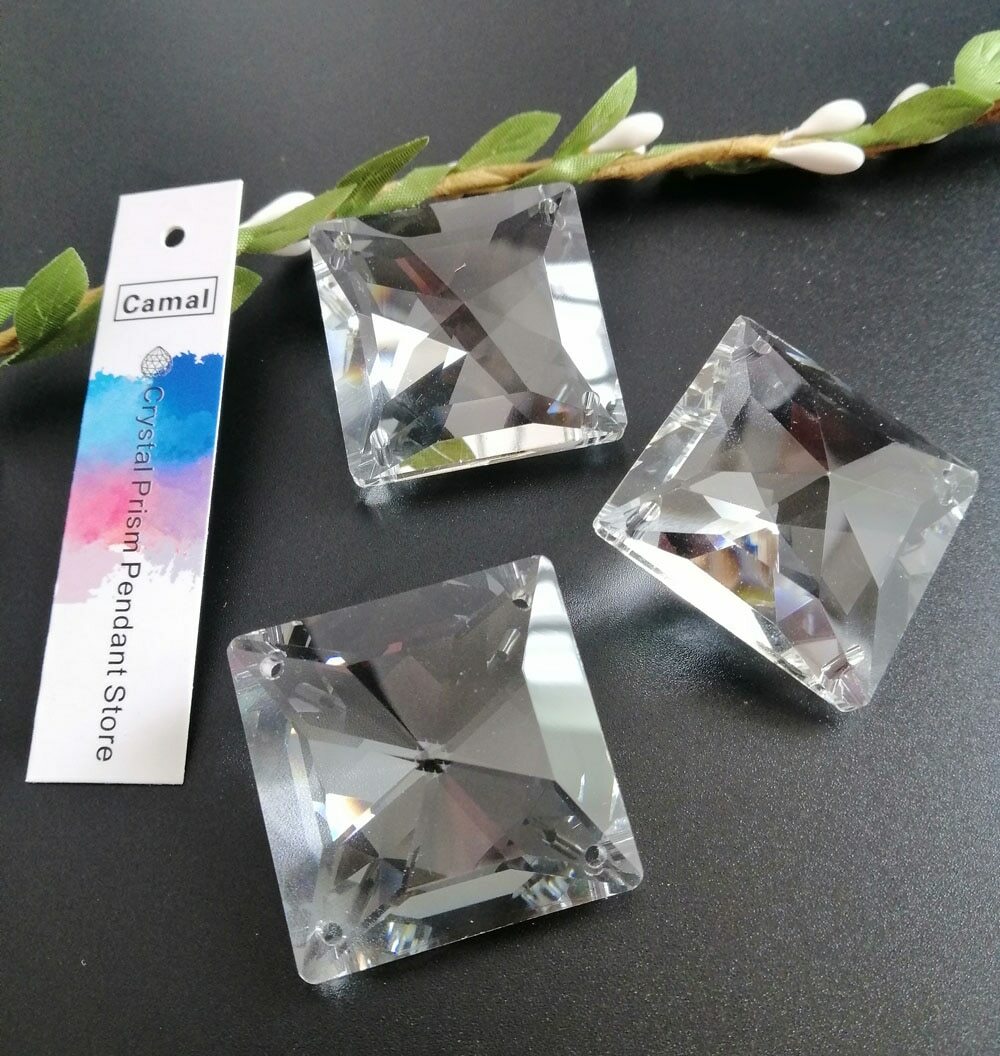 10pcs 40mm 4holes Faceted Square Beads Crystal Pendant Prism Lamp Lighting Parts